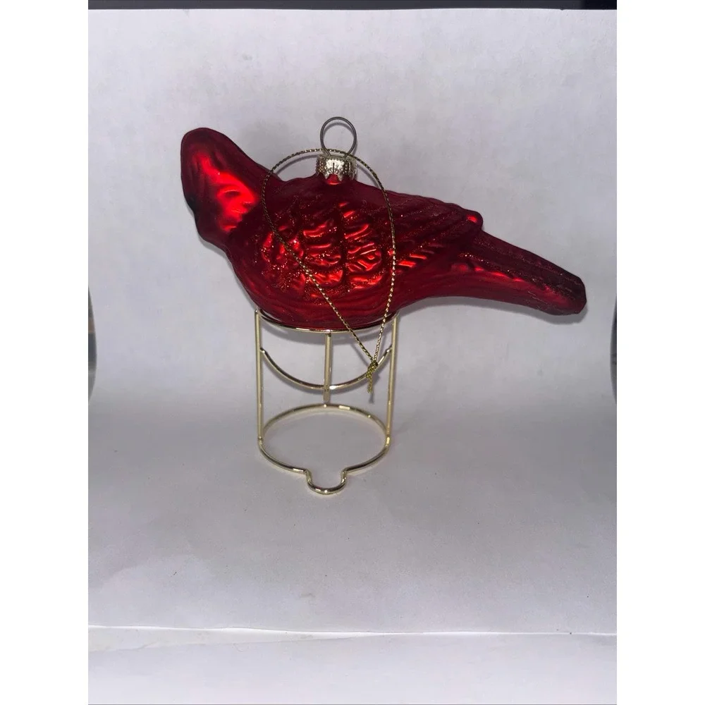 Red Cardinal Large Glass Glitter Christmas Ornament 5.5